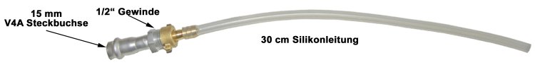 (Bild für) Destillatleitung mit V4A-Edelstahl-Steckbuchse zum Aufstecken auf den Destillatausgang unserer Destillen - zum Schließen ins Bild klicken